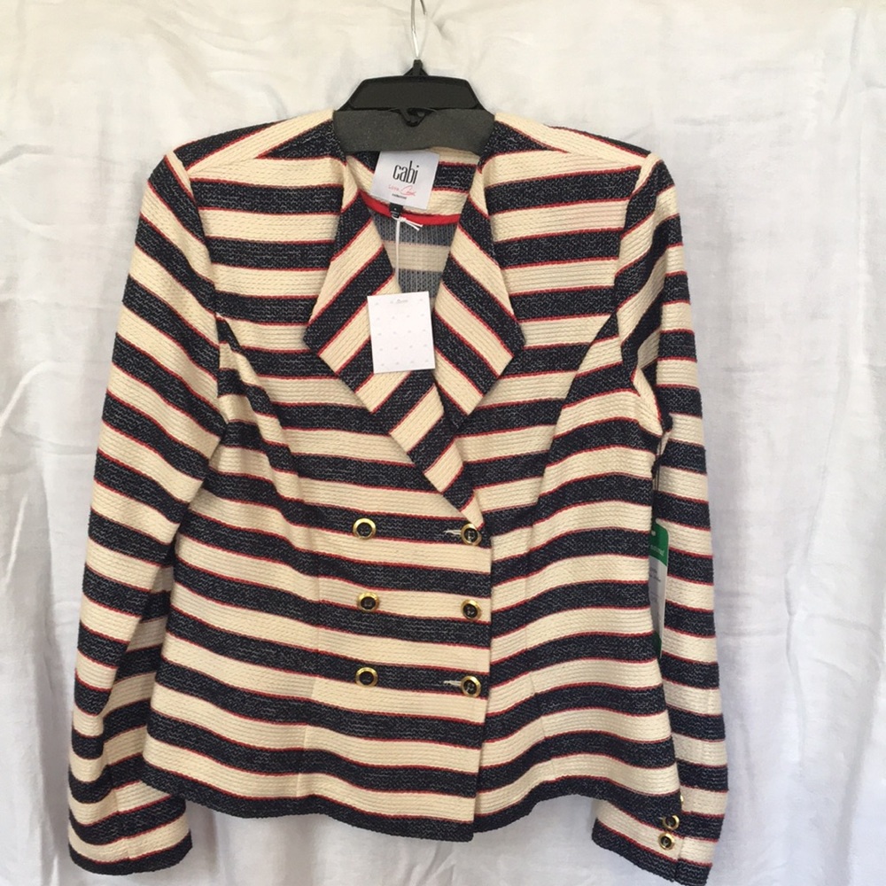 CAbi NWT navy, cream, red striped jacket